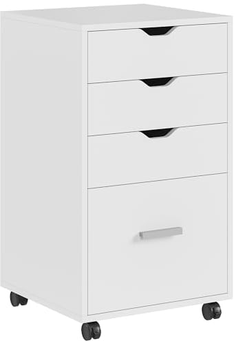 YITAHOME Mobile File Cabinet, 4-Drawer Filing Cabinet for Home & Office, Storage Cabinet With Drawers, 4 Wheels, Rolling Under Desk (White)