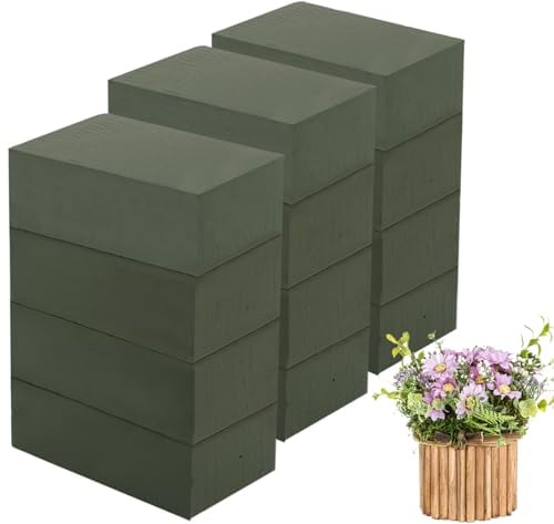 12 Stück Steckschaum 23x11x7,5cm Blumensteckschaum Rechteckig Steckmasse für Kunstblumen Steckschwamm Steckmoos für Blumen Grün Steckmasse zum Basteln Trockenblumenschaum für Hochzeit, Ostern