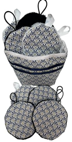Ensemble de 10 lingettes démaquillantes lavables en bambou BIO et son panier assorti Fait main Zéro déchets. Tissus « Bleu Fleur de Lys Royales ».