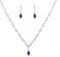 Clataly Braut Hochzeit Halskette Ohrringe Set Silber Kristall Strass Brautschmuck Zubehör für Frauen und Mädchen (Blaue Halskette)