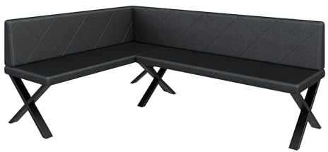 FURNISTAR Eckbank Akiko Metal X - Eckbankgruppe für Ihrem Esszimmer, Küche modern, Sitzecke, Essecke. Perfekt für Küche, Büro und Rezeption. Solide und Starke Verarbeitung. (142x196-Links-Soft11)