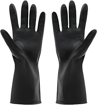 Generic Rubber Dishwashing Glove Household Cleaning Gloves,thicken Waterproof Reuseable latex gloves - Kitchen Cleaning Dishwashing Car Washing (Black, XL)