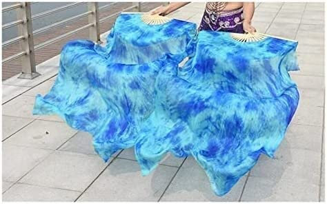 Schleier-Seidenfächer, Yangko-Tanz-Langfächer, Bauchtanz-Fächer, professioneller Bauchtanz-Seidenfächer, Schleier, schwarze Blume, grüner Hintergrund, Bauchtanz, lange Fächer, mehrere Größen (Farbe: 5