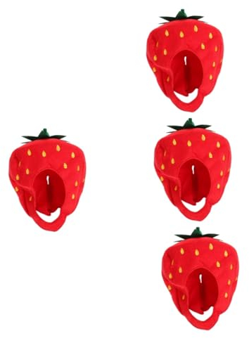 HEMOTON 4 Stück Erdbeerhaube Kleidung Schmücken Outfit Erdbeeren Hüte Erdbeerhut-requisite Cartoon-erdbeerhut Fotografie Kostüm Kappen Partybevorzugungskappen Partyhut Lustig Rot Stoff
