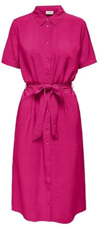 JdY Damen Kurzarm Midi Kleid JDYSoul Life Hemdkleid mit Gürtel 15317408 Fuchsia Purple S