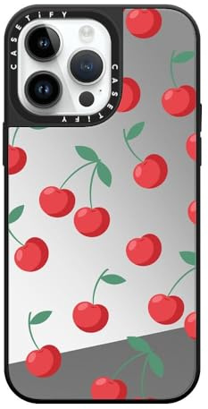 CASETiFY Mirror iPhone 14 Pro Max Case [Reflective / 4.9ft Drop Protection/Compatible with Magsafe] - Cherries - Silver On Black