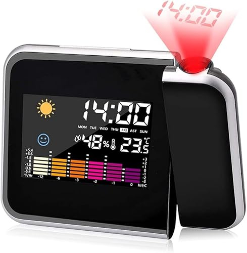 CEWROM Projektion Wecker, LED Wecker mit Deckenprojektion, Snooze Wecker, Digital Wecker, Projektion Wecker Display 180° Projektion Temperaturanzeige Uhrzeit Datumsanzeige, für Schlafzimmer, Büro