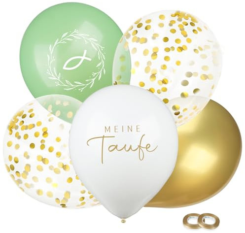 COLOFALLA 24 Stücke Taufe Deko Taufe Luftballon Mädchen Pink Geschenk zur Taufe Meine Taufe Taube Regenbogen Muster Taufe Ballon mit 2 Bänder (Gold)