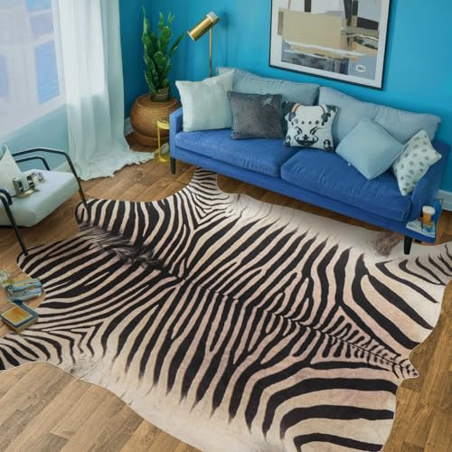 Guzareuu Teppich mit Zebramuster, rutschfest, strapazierfähiges Rindslederimitat, für Wohnzimmer und Schlafzimmer, 2,4 x 3 m