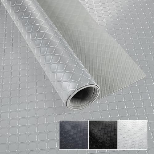 PVC Bodenbelag Meterware 1,5mm Antirutschmatte Bodenmatte geruchslos Noppenmatte Riffelblechmatte Tränenblech Karo Dionis rutschfest Karo Silber 220x100cm