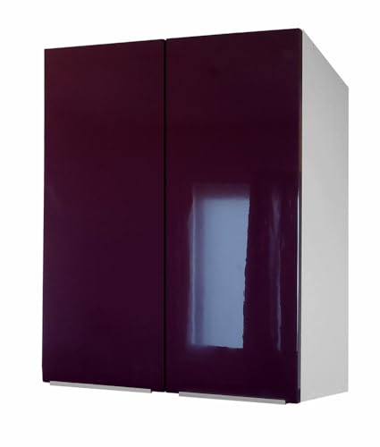 berlioz creations sas Küchenmöbel, 2 Türen, 60 cm, Holz, Aubergine, Hochglanz, 60 x 34 x 70 cm