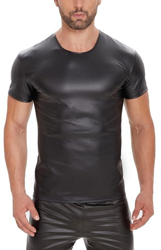 SDGHH-8MMDM Männer Shirt Wetlook Tops Herren Lack Leder T-Shirt Muskelshirt Unterhemd Fitness Slim Fit Hemd Clubwear