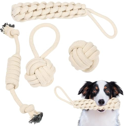 4 Stück Hundespielzeug Unzerstörbar,Hundespielzeug Set,Spielzeug Hunde zum Kauen und Tauziehen, Welpen Spielzeug für Hunde Zahnpflege Hundespielzeug Seil für Kleine Hunde