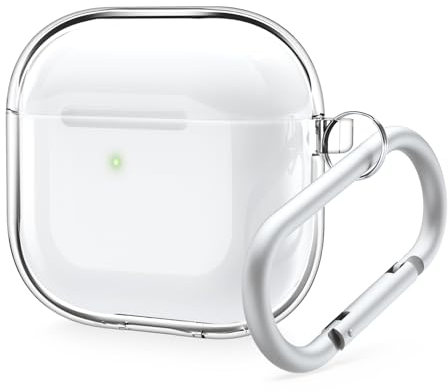 elago Custodia Trasparente Compatibile con la Custodia AirPods di 4 - Moschettone Incluso, Riduzione dell'ingiallimento, Ricarica Wireless, Resistente agli Urti, Protezione Completa (Trasparente)