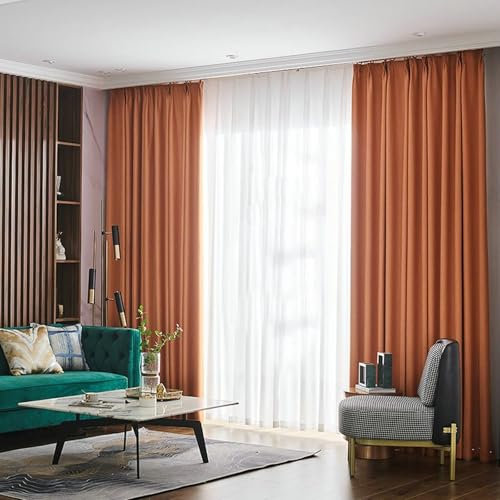 Aotiwe Vorhang Verdunkelung Reise, Gardinen Lang Einfarbig Orange Fenstergardinen Vorhänge Baumwolle 2er Set 132 x 244cm