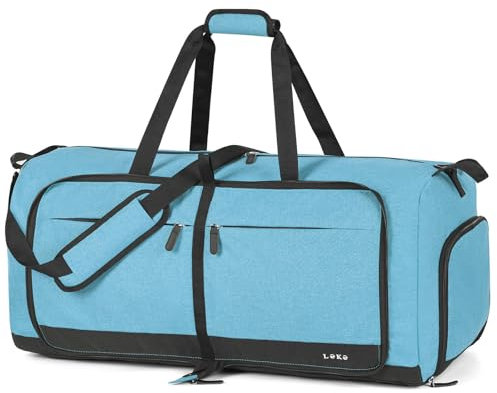Lekesky Reisetasche Damen 80L Faltbare Reisetasche Weekender Sporttasche mit Schuhfach, wasserdichte Handgepäck Tasche/Sporttasche/Krankenhaustasche (Blau)