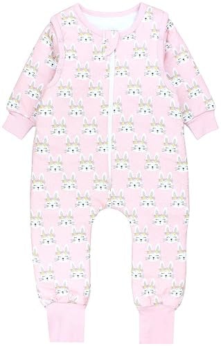 TupTam Baby Schlafsack mit Füßen und Ärmeln – Ganzjahres Schlafsack Baby 2.5 TOG, OEKO-TEX zertifiziert, Farbe: Hasen mit Blumen Altrosa, Größe: 104-110