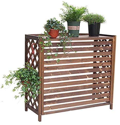 FGDIUCVN Support de Fleurs à persiennes pour climatisation, Cadre de climatisation extérieur, couvertures de climatisation en Planches de Bois épaissies, Support de Fleurs pour Plantes de b
