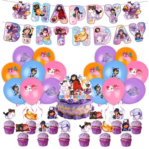 Cartoon Birthday Party Decorations, Party Supplies with Cake Toppers Banner for Boys and Girls, Cake Decoration Cupcake Toppers