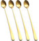 tiokin Lot de 4 cuillères à latte à long manche en acier inoxydable, idéales pour latte café, expresso, chocolat chaud, boissons chaudes, desserts et crème glacée, 22,3 cm (Gold)