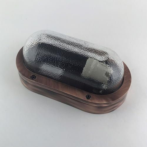 Licht-Erlebnisse Maritime Wandlampe außen Messing Glas Ovalleuchte E27 23 cm breit in Kupfer antik Kellerleuchte IP64 Außenleuchte Balkon Feuchtraumlampe