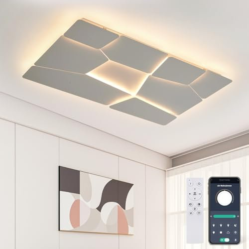 LED Deckenleuchte Dimmbar, 90cm Deckenlampe LED Wohnzimmerlampe mit Fernbedienung APP, Stereoskopische Lampe Wohnzimmer Deckenlampe Led Aus Metall FüR Schlafzimmer KüChe Flur BüRo