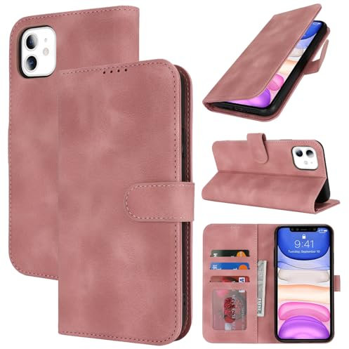 Zouzt Hülle für iPhone 11 6,1-Zoll, Stoßfestes PU Leder Handyhülle Lederhülle Klapphülle mit Kartenhalter und Standfunktion Flip Leather Wallet Phone Cover (Vintage Rose Pink)