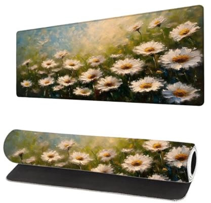 Grand Tapis de Souris XXL 900x400x3mm, Tapis de Souris Gamer Fleur avec Surface en Antidérapant Résistant à l'eau Tapis de Bureau Mouse Pad Usine, sous Main Souris à Bords Cousus pour Bureau M-6