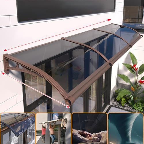 Toldo de aluminio para exteriores con soporte marrón para puerta delantera, toldo silencioso autolimpiable para porche, toldo gris de policarbonato (60 x 60 cm).