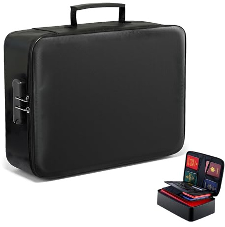 GIANTLUMl Document Bag with Lock,Fireproof 3-Layer File Storage Case with Water-Resistant Zipper,Document Safe Portable Travel Home Organizer Bag for Laptop,Home&Office,Certificates,Gifts for Him
