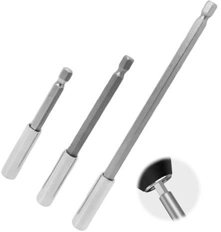 Set di Prolunghe Magnetiche per Cacciavite e Trapano Elettrico - 3 Pezzi, Attacchi Esagonali 1/4'', prolunga avvitatore Lunghezze 75/100/150mm, Materiale CRV, Adatto per Dadi e Viti, Cambio Rapido