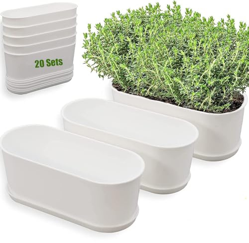 SYITCUN 20 Sets Window Planter Box Indoor,Plant Window Box with Tray,Rectangle Planter Small with Drain Hole,Plastic Plant Pot for Home Garden Modern Decorative