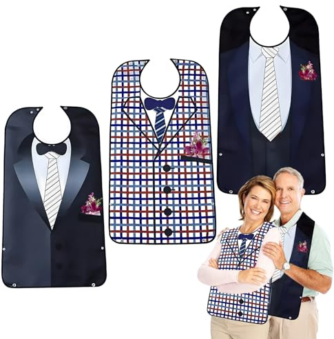 ZHAO GE 3pcs Lätzchen für Erwachsene Lustig, Wasserdicht Latz für Senioren, Wiederverwendbar, mit Druckknöpfen Schmutzfänger, für Männer Frauen Ältere Menschen Behinderte