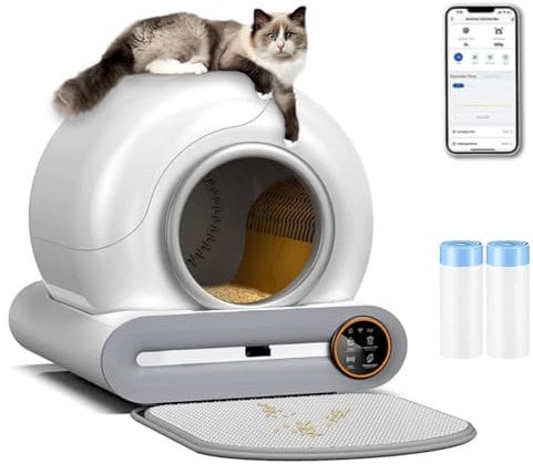 OGNGINT Katzenklo Selbstreinigend,mit Sicherheitsschutz Automatic Cat Litter Box,Selbstreinigende Katzentoilette für Mehrkatzenhaushalte,XXL-Größe,Geruchsisolierung und APP-Steuerung mit Matte