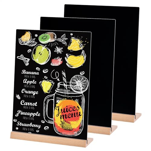 Hotyin 3 Stück Kreidetafel Aufsteller, A5 Schiefertafel Zum Beschriften, Kreidetafel Klein mit Holzständer, L-Form Preisschilder Aufsteller für Hochzeiten, Partys, Tischdekoration, Bar, Café