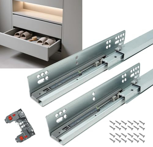 MEPIQ Unterflurführungen 1 Paar Schubladenschienen Schwerlastauszug Vollauszug Tragkraft 40 kg Teleskopschienen für Die Bodenmontage-Kugellager Schubladen Schienensystem 450mm 18 zoll