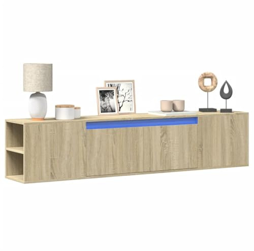 Générique Meuble TV Mural avec LED chêne Sonoma 180x31x39,5 cm,Meubles, Meubles TV, Brun (Poids 35.2KG)