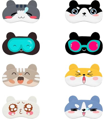 8 StüCke Schlafmaske Kinder Mädchen,Kinder Schlafmaske,20x10cm Niedlichen Tier Augenmaske Schlafmasken Set,Lustig Weiche Schlafmaskes Für Reise Pause