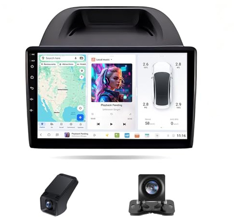 Android Autoradio per Ford EcoSport Eco Sport 2017-2023 Carplay Android Auto Wireless,9 Pollici Touch Screen Auto Stereo 2 Din GPS Navigazione/Bluetooth Radio FM Schermo Retrocamera(X2)