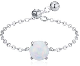 Stfery Ring Kettenglieder Verstellbar Platin Damen, Trauringe mit Opal Echte Goldschmuck