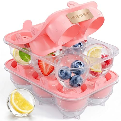 Neighbour’s Friend® Rosa Eiskugelform XL 2er Set – Stylische patentierte Eiswürfelform für Cocktails, Infused Water & Iced Coffee – 12 große runde Eiswürfel Platinsilikon – BPA-frei