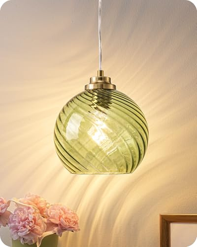EDISHINE Lámpara Colgante Cristal Ondulado, Verde Menta, Regulable 1,5 m | Vidrio Soplado A Mano, Casquillo E27, LED 2700 K Incluida, Lámpara Colgante para Cocina, Comedor, Estilo Nórdico