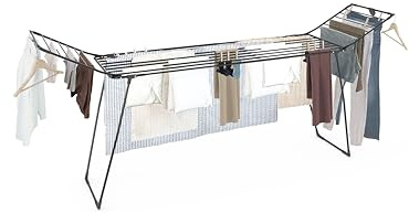 Colombo | Stendibiancheria Estensibile Brooklyn Allungabile 25m Stenditura | Stendino Allungabile Acciaio Antiruggine, Fili Telescopici XXL Antipiega 195-260cm, Blocco Ali e Porta Grucce |