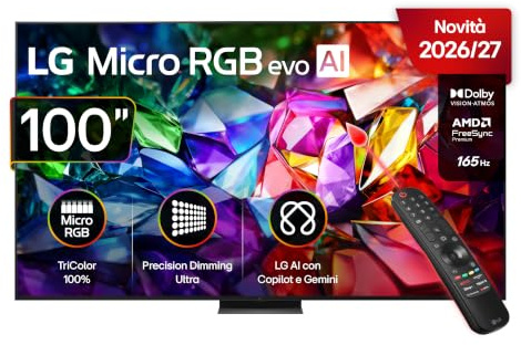 LG Micro RGB 100 Pollici, Serie MRGB96 2026 Smart TV 4K - 100MRGB96B6 | TriColor 100% BT2020/DCI-P3/Adobe RGB, Micro Dimming Ultra, Dolby Vision & Atmos, Gemini, Motion Booster 330, WebOS