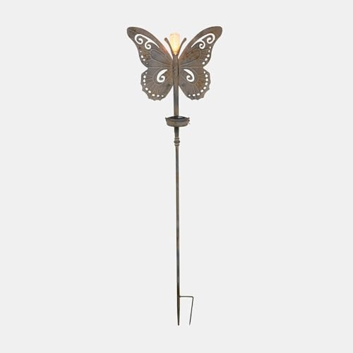 Loberon Solar-Laterne Pavrelle - Schmetterlings-Form - Leichtes Antikrost-Finish - Gartendekoration - Eisen - Kunststoff, antikgrau