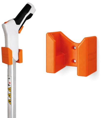 Halterung passend für STIHL HSA 26 Teleskopschaft, stabiler Wandhalter für Teleskopstange der STIHL Grasschere, platzsparender Gerätehalter für Werkstatt, Garage & Gartenhaus, Made in Germany (Orange)