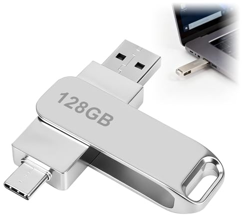 USB Stick 128GB 2-in-1 mit USB-C & USB-A, Metall USB 2.0 Flash Laufwerk | OTG Unterstützung, Dual Anschluss, Schnelle Datenübertragung, Robust Metallgehäuse, für Smartphone, Tablet, PC & Laptop