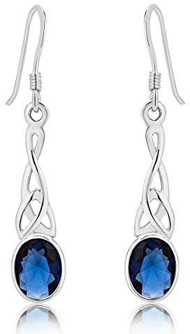 DTPsilver - Boucles d'oreilles Crochets Pendantes en Argent Fin 925 - Noeud de la Trinité Triquetra – Collection Celtique - Bleu Saphir