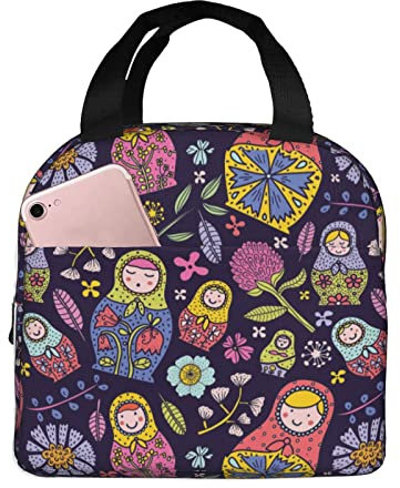 PRyLqKS Lunch Bag Insulated Russian Nesting Dolls Matryoshka Lunch Box Reusable Waterproof Lunch Tote Bag for School Work College Outdoor Travel Picnic, 6l