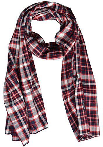 Kopfmuss - Unisex Schal Baumwolle Winterkaro Nachtblau/Weiß/Rot